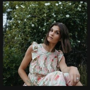 Piper and Scoot Lorilee ruffle dress in sage and pink floral